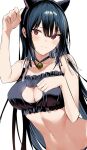  1girl animal_ears bell bell_choker black_bra black_panties blue_hair bra breasts cat_cutout cat_ear_panties cat_ears cat_lingerie choker cleavage_cutout clothing_cutout fake_animal_ears haitekudasai_takamine-san hiiragi_yuuichi jingle_bell large_breasts lingerie long_hair meme_attire navel panties paw_pose smile solo takamine_takane underwear underwear_only very_long_hair violet_eyes 