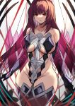  1girl absurdres bangs bare_shoulders black_gloves breasts collarbone covered_navel elbow_gloves fate/grand_order fate_(series) gloves hair_between_eyes highleg highleg_leotard highres large_breasts leotard lilycious long_hair looking_at_viewer purple_hair red_eyes scathach_(fate)_(all) scathach_(fate/grand_order) sideboob thigh-highs thighs 