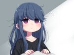  1girl blue_hair empty_eyes eyebrows_visible_through_hair hanya_(hanya_yashiki) highres long_hair messy_hair shima_rin simple_background sleepy solo tired upper_body violet_eyes waking_up yurucamp 