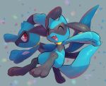  ^_^ closed_eyes closed_mouth commentary fang gen_4_pokemon highres looking_at_another nullma open_mouth paws pokemon pokemon_(creature) riolu smile toes tongue 