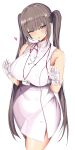  1girl absurdres bangs blush breasts dress gloves hanasaka_houcha heart highres large_breasts light_brown_hair nurse one_eye_closed original parted_lips pink_eyes sidelocks sleeveless sleeveless_dress solo stethoscope thighs twintails white_background white_gloves 