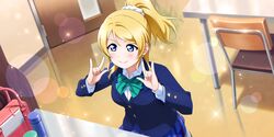  ayase_eli blonde_hair blue_eyes blush long_hair love_live!_school_idol_festival_all_stars ponytail school_uniform 