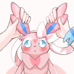  1other :o blue_eyes blush commentary_request ear_grab ears gen_6_pokemon highres holding looking_up open_mouth pokemon pokemon_(creature) surumeika_(ninfiiiir) sylveon tongue 