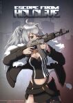  1girl adidas ahoge aiming ak-105 animal_ears artist_name assault_rifle breasts building commentary crane_(machine) crossover english_commentary english_text escape_from_tarkov fur-trimmed_jacket fur_trim grey_eyes gun highres holding holding_gun holding_weapon hololive jacket jewelry large_breasts lion_ears lion_girl lion_tail long_hair magazine_(weapon) navel necklace one_eye_closed parody rifle shirt shishiro_botan silver_hair skyscraper solo ssgt-lulz tail virtual_youtuber weapon 