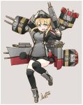  1girl absurdres adapted_turret anchor_hair_ornament aqua_eyes black_legwear black_skirt blonde_hair cannon commentary_request dated full_body gloves grey_background hair_ornament hat highres inica kantai_collection long_hair low_twintails machinery microskirt military military_hat military_uniform peaked_cap pleated_skirt prinz_eugen_(kantai_collection) signature simple_background skirt solo thigh-highs turret twintails uniform white_gloves 