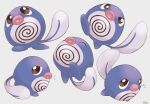  absurdres brown_eyes commentary_request flying_sweatdrops gen_1_pokemon highres multiple_views no_humans open_mouth ouran pokemon pokemon_(creature) poliwag signature smile white_background 