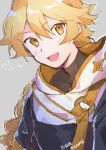  1boy absurdres aether_(genshin_impact) bangs blonde_hair blush braid braided_ponytail eyebrows_visible_through_hair genshin_impact hair_between_eyes heart highres huge_filesize long_hair looking_at_viewer male_focus mamt56 open_mouth scarf single_braid smile solo yellow_eyes 