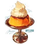  bowl cream dessert food food_focus highres momiji_mao no_humans original pudding sauce signature simple_background still_life translation_request white_background 