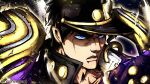  1boy black_hair blue_eyes chain disembodied_limb earrings fingerless_gloves gakuran gloves hat highres jewelry jojo_no_kimyou_na_bouken kujo_jotaro long_coat male_focus noonvincent school_uniform serious shoulder_pads solo stand_(jojo) star_platinum stardust_crusaders 