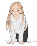  1girl blush facing_viewer forehead highres leaning_forward leaning_on_object light_brown_hair long_hair luimiart original sketch smile solo white_background 