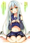  1girl aoki_hagane_no_arpeggio blue_hair green_eyes iona long_hair navel open_mouth personification shirt_lift solo stomach toosaka_asagi translation_request 