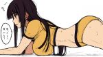  1girl ass black_hair blush breasts cocq_taichou long_hair midriff original parted_lips planking sketch solo sweat violet_eyes 