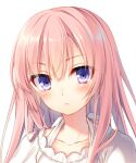  1girl closed_mouth copyright_request dress girly_air_force gripen_(girly_air_force) long_hair looking_at_viewer pink_hair portrait simple_background solo toosaka_asagi violet_eyes white_background white_dress 