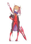  1girl blue_eyes brown_coat brown_hair closed_mouth coat fur-trimmed_coat fur_trim hand_on_hip highres holding holding_polearm holding_spear holding_weapon long_hair neon_genesis_evangelion plugsuit polearm popman3580 purple_scarf scarf shikinami_asuka_langley simple_background sketch sleeves_rolled_up solo souryuu_asuka_langley spear standing twintails weapon white_background 