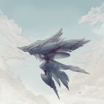  absurdres cam_(cammero95713700) clouds cloudy_sky crystal final_fantasy final_fantasy_xiv flying hatching_(texture) highres monster multiple_wings no_humans signature sky wings work_in_progress 