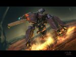  bottoms1237 fire floating glowing gun highres looking_ahead mecha no_humans original science_fiction solo visor weapon 