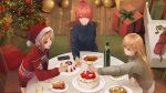  absurdres alternate_costume blonde_hair cake christmas food girls_frontline hat highres light_brown_eyes light_brown_hair long_hair mp7_(girls_frontline) nighttsound orange_eyes p90_(girls_frontline) ppk_(girls_frontline) red_eyes redhead santa_hat short_hair sweater very_long_hair 