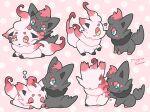  animal_focus aqua_eyes blush_stickers bright_pupils bubble commentary_request heart hisuian_zorua jippe lying nibbling no_humans noses_touching on_stomach outline pokemon pokemon_(creature) signature sleeping smirk tongue tongue_out white_pupils yellow_eyes zorua 