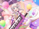  bang_dream! blush dress green_eyes keyboard_(instrument) short_hair smile twin_braids wakamiya_eve white_hair 