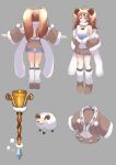  1girl animal animal_ears bell bell_collar breasts brown_hair character_sheet collar curled_horns fur_collar fur_trim highres hooves horns monster_girl nose_(oekaki1825) original sheep sheep_ears sheep_girl sheep_horns skirt staff twintails 