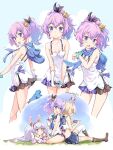  3girls ayanami_(azur_lane) azur_lane bare_arms bare_shoulders blouse blue_eyes blush crown gloves javelin_(azur_lane) laffey_(azur_lane) looking_at_viewer medium_hair mini_crown moupii_(hitsuji_no_ki) multiple_girls multiple_views open_mouth plaid plaid_skirt pleated_skirt purple_hair purple_skirt single_glove skirt smile tank_top tilted_headwear violet_eyes white_gloves wide_ponytail 