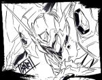  1boy d-boy helmet looking_at_viewer monochrome oobari_masami power_armor power_suit science_fiction signature simple_background sketch solo tekkaman_blade traditional_media white_background 