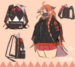  1girl ahoge alternate_costume backpack bag bangs black_hoodie blonde_hair blunt_bangs braid casual character_name commentary_request cropped_legs dragon_girl dragon_horns dragon_tail hands_in_pockets hololive hood hoodie horns isuka kiryuu_coco long_hair looking_at_viewer mask miniskirt mouth_mask multicolored multicolored_eyes multicolored_hair orange_hair pleated_skirt pointy_ears red_eyes red_skirt ribbon signature simple_background single_braid skirt solo striped striped_ribbon tail violet_eyes virtual_youtuber 