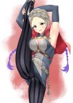  1girl absurdres ahoge bangs braid breasts commission commissioner_upload fire_emblem fire_emblem_fates grey_eyes grey_hair hairband highres igni_tion large_breasts legs looking_at_viewer nina_(fire_emblem) simple_background solo split standing standing_on_one_leg standing_split twintails 