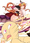  1girl ahoge bangs blonde_hair blush bow breasts dragon_girl dragon_horns eyebrows_visible_through_hair hairband highres hokke_(fryinghokke) hololive horn_bow horns kiryuu_coco long_hair looking_at_viewer multicolored_hair orange_hair pointy_ears red_eyes streaked_hair tail virtual_youtuber 