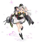  1girl azur_lane belt boots buttons capelet commentary_request dango_remi dress epaulettes full_body green_capelet green_dress green_footwear green_headwear hair_ornament highres looking_at_viewer official_art silver_hair sleeveless socks solo transparent_background turret two-tone_dress vincenzo_gioberti_(azur_lane) violet_eyes 