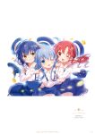  3girls ;d absurdres blue_eyes blue_hair blue_headwear blue_skirt collarbone collared_shirt floating_hair gochuumon_wa_usagi_desu_ka? grin hand_on_another&#039;s_shoulder highres index_finger_raised jouga_maya kafuu_chino kafuu_chino&#039;s_school_uniform koi_(koisan) long_hair miniskirt multiple_girls natsu_megumi one_eye_closed open_mouth red_eyes redhead sailor_collar sailor_collar_lift sailor_shirt school_uniform shiny shiny_hair shirt short_hair silver_hair simple_background skirt smile suspender_skirt suspenders white_background white_sailor_collar white_shirt yellow_eyes 