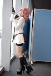  air_gear belt boots cosplay fingerless_gloves kurosaki_shihomu photo pink_hair sailor_uniform school_uniform simca spandex_shorts 