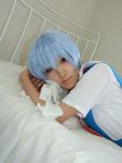  ayanami_rei bandage blue_hair cosplay neon_genesis_evangelion photo sailor_uniform saya school_uniform 