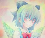  1girl blue_eyes blue_hair bow cirno hair_bow ice ice_wings smile solo touhou traditional_media watercolor_(medium) wings yuyu_(00365676) 