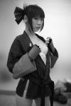   aihara_makoto black_and_white bra cosplay gloves hair_bow kabi open_gi rumble_roses the_black_belt_demon  