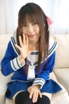  cosplay hair_ribbons photo sailor_uniform sakura_yayoi school_uniform thigh-highs twintails zettai_ryouiki 