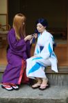  blue_hair braiding cosplay fujino_shizuru kuga_natsuki mai_hime miyuki moto photo yukata 