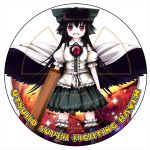  1girl bow chipika hair_bow long_hair looking_at_viewer open_mouth radiation_symbol red_eyes reiuji_utsuho smile solo touhou wings 
