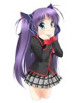  1girl blue_eyes hands_on_own_face little_busters!! long_hair purple_hair sasasegawa_sasami school_uniform twintails yupachi 