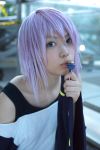  belt_as_garter cosplay kaieda_kae lollipop photo purple_hair rosario+vampire shirayuki_mizore tank_top 
