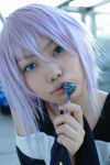  belt_as_garter cosplay kaieda_kae lollipop photo purple_hair rosario+vampire shirayuki_mizore tank_top 