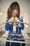  cosplay hair_ribbons photo sailor_uniform sakura_yayoi school_uniform twintails 
