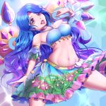  1girl aikatsu! blue_hair dancer harihisa highres kazesawa_sora long_hair mole navel open_mouth purple_hair solo 