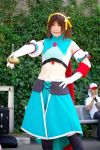  armband cape cosplay hair_ribbons halter_top leggings midriff ousawa_karin photo suzumiya_haruhi suzumiya_haruhi_no_tomadoi suzumiya_haruhi_no_yuuutsu sword 