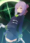  blush long_hair odango owari_no_seraph red_eyes scythe shinoa_hiiragi uniform violet_hair 