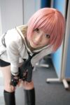  air_gear belt boots cosplay fingerless_gloves kurosaki_shihomu photo pink_hair sailor_uniform school_uniform simca spandex_shorts 