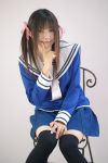  cosplay hair_ribbons photo sailor_uniform sakura_yayoi school_uniform thigh-highs twintails zettai_ryouiki 