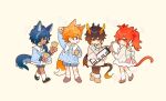  4boys absurdres animal_ears arm_up bangs bell black_hair blue_eyes blue_hair bow brown_hair cat_boy cat_ears cat_tail child closed_mouth dark_skin dark_skinned_male diluc_(genshin_impact) dragon_horns dragon_tail earrings eyebrows_visible_through_hair eyepatch fox_ears fox_tail frills from_behind genshin_impact hair_between_eyes highres holding holding_instrument horns instrument jacket jewelry kaeya_(genshin_impact) keyboard_(instrument) long_hair long_sleeves looking_at_another looking_at_viewer male_focus multicolored_hair multiple_boys musical_note notice_lines open_mouth orange_hair para049 ponytail red_eyes redhead ribbon short_hair shorts simple_background single_earring smile tail tambourine tartaglia_(genshin_impact) tassel tassel_earrings wolf_ears wolf_tail yellow_eyes younger zhongli_(genshin_impact) 
