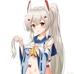  &gt;:q 1girl :&gt; :d adjusting_hair ayanami_(azur_lane) azur_lane bangs blue_sailor_collar blush breasts collarbone commentary_request detached_sleeves doyagao eyebrows_visible_through_hair hair_between_eyes hair_ornament hairclip headgear highres holding holding_hair long_hair long_ponytail looking_at_viewer navel neckerchief open_mouth platinum_blonde_hair ponytail red_eyes retrofit_(azur_lane) sailor_collar school_uniform serafuku shironora shirt sidelocks simple_background small_breasts smile smug solo sparkle stomach twitter_username under_boob white_background white_shirt wide_sleeves yellow_neckwear 