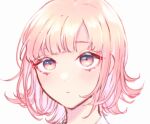  1girl amido_(compassion273) bangs blunt_bangs blush close-up closed_mouth commentary_request dangan_ronpa_(series) dangan_ronpa_2:_goodbye_despair expressionless face looking_at_viewer nanami_chiaki pink_hair portrait shiny simple_background solo white_background 